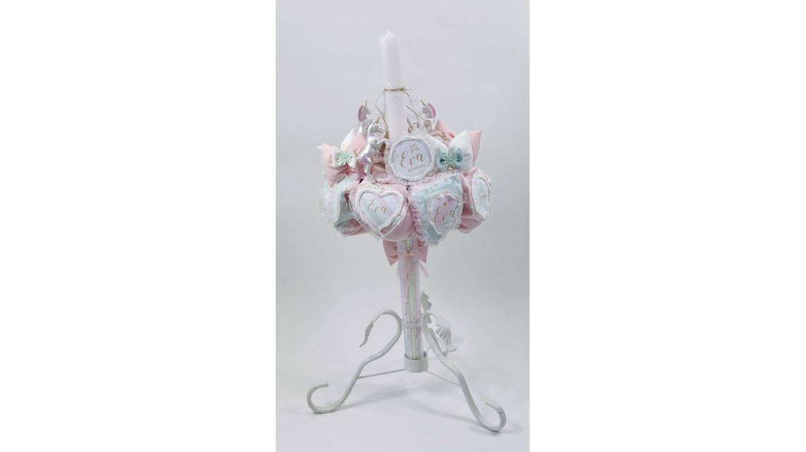 Lumanare botez cu unicorni Pink & Mint 3